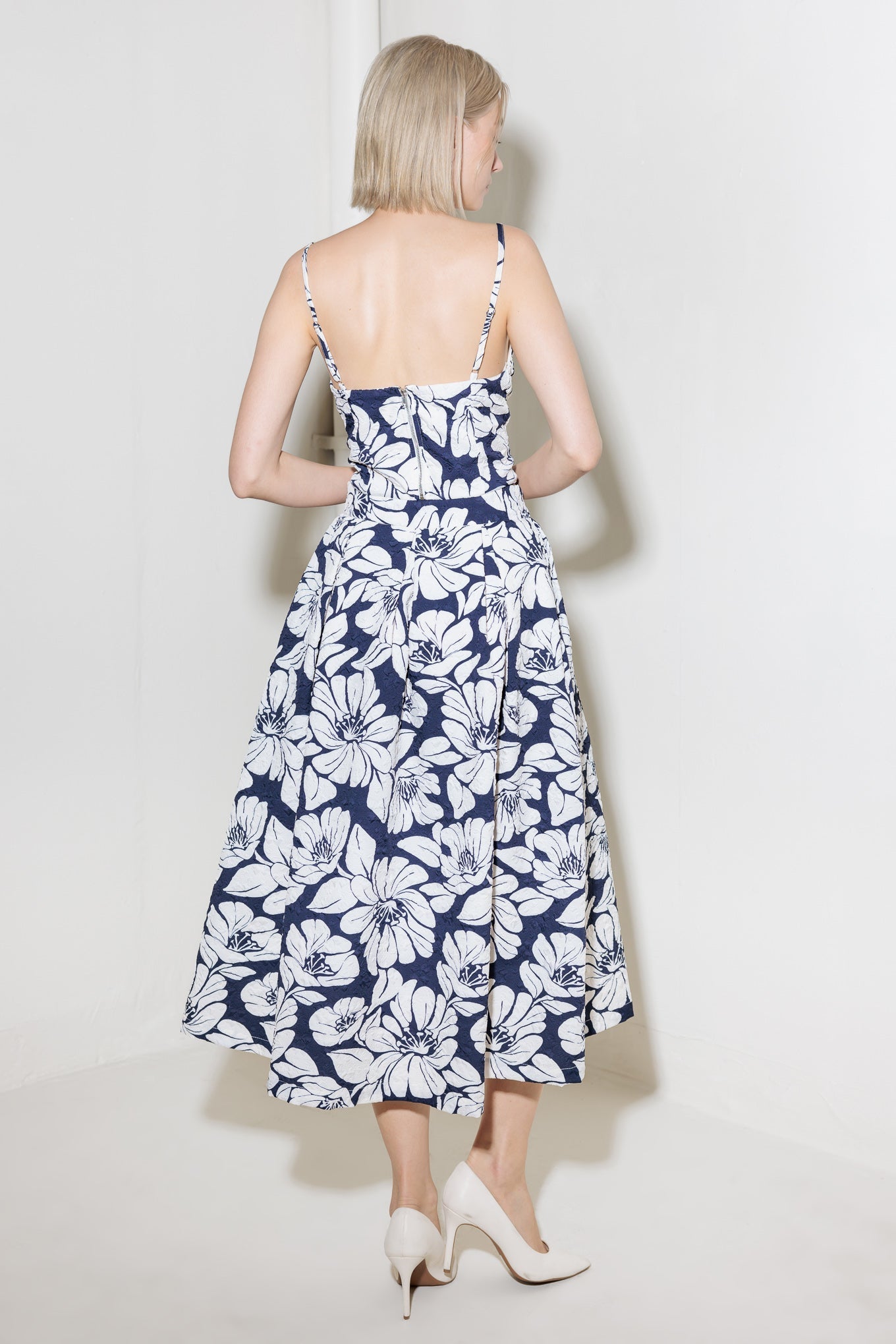 PLAIN OPTIMISM NAVY WOVEN MIDI SKIRT Flying Tomato